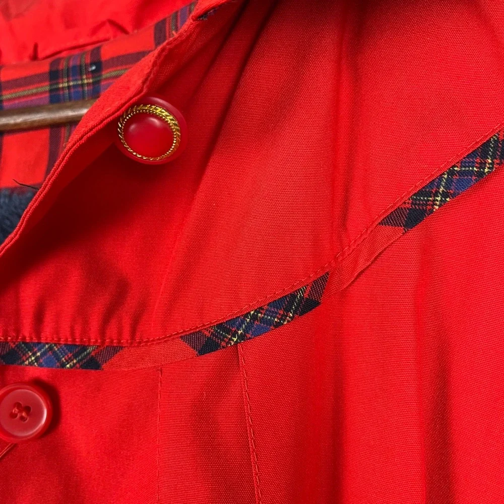 Rothschild Girls Red Hooded Dress Coat Plaid Trim Faux Fur Lined Size 12 Vintage